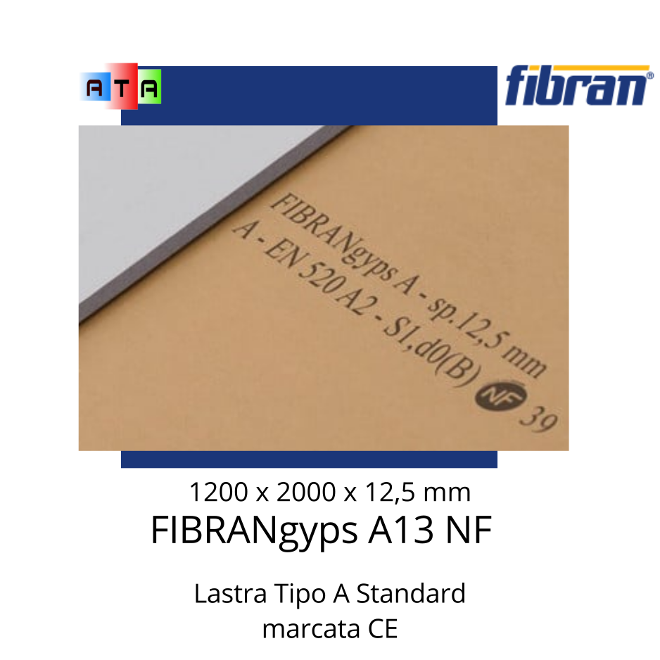 Fibran Fibragyps lastra cartongesso STANDARD A13 1200 x 2000 x12,5 mm