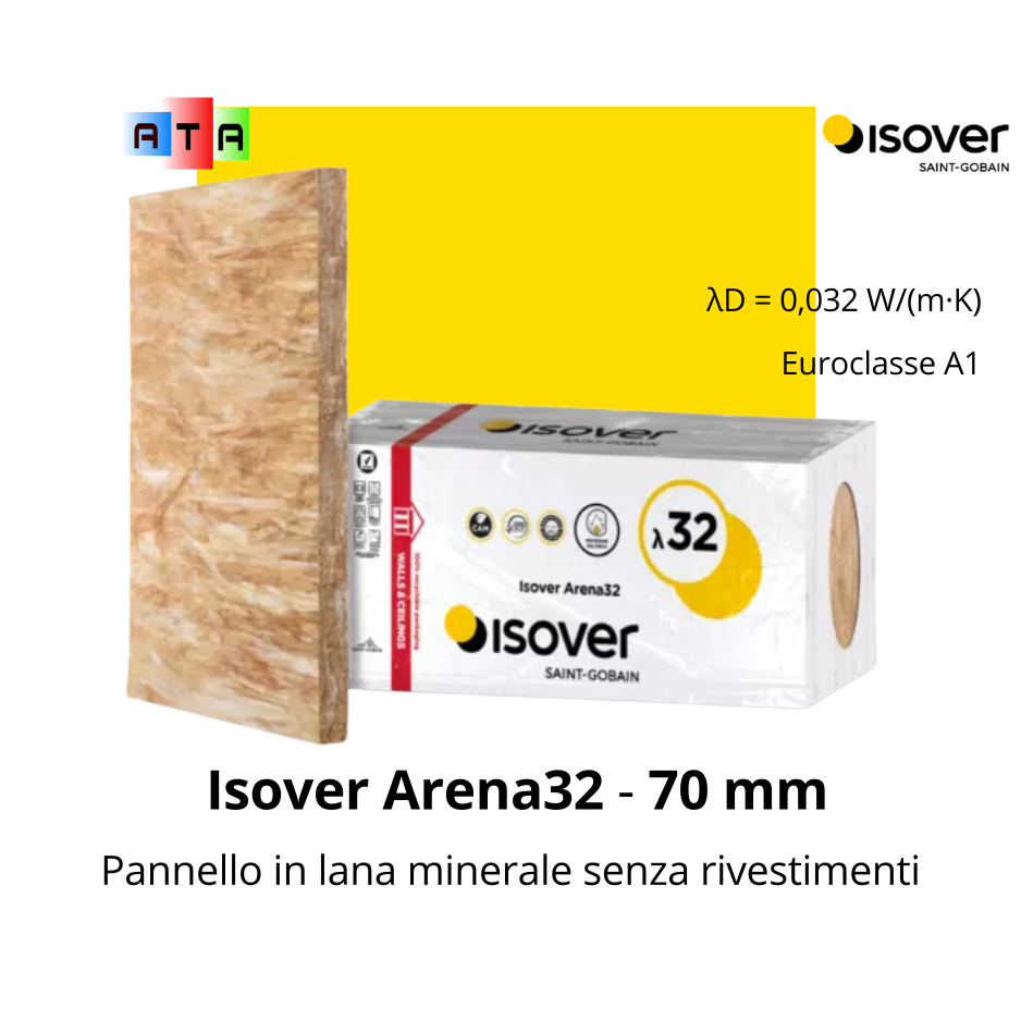 Isover arena32 spessore 70 mm pannello termoisolante lana di vetro. Arena 32