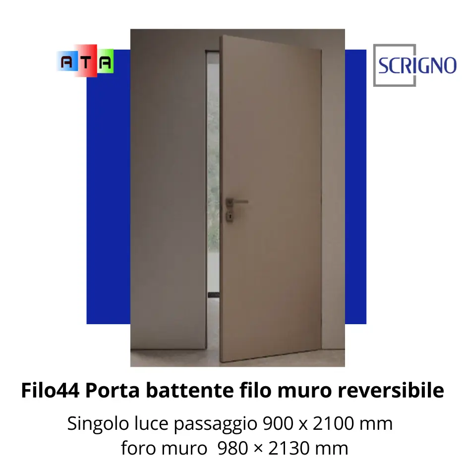 SCRIGNO Filo44 Porta battente filo muro reversibile 900 X 2100 mm