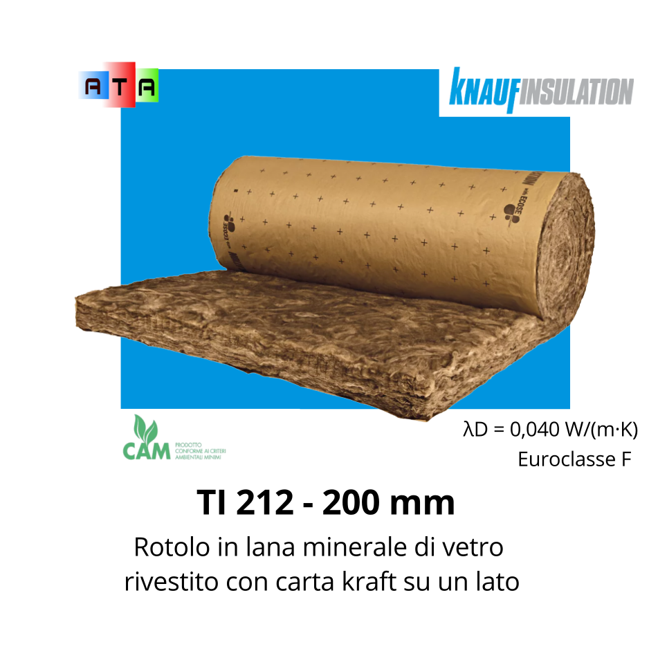 Knauf insulation TI 212 lana di vetro termoacustica a rottolo rivestimento con carta spessore 20 cm TI212
