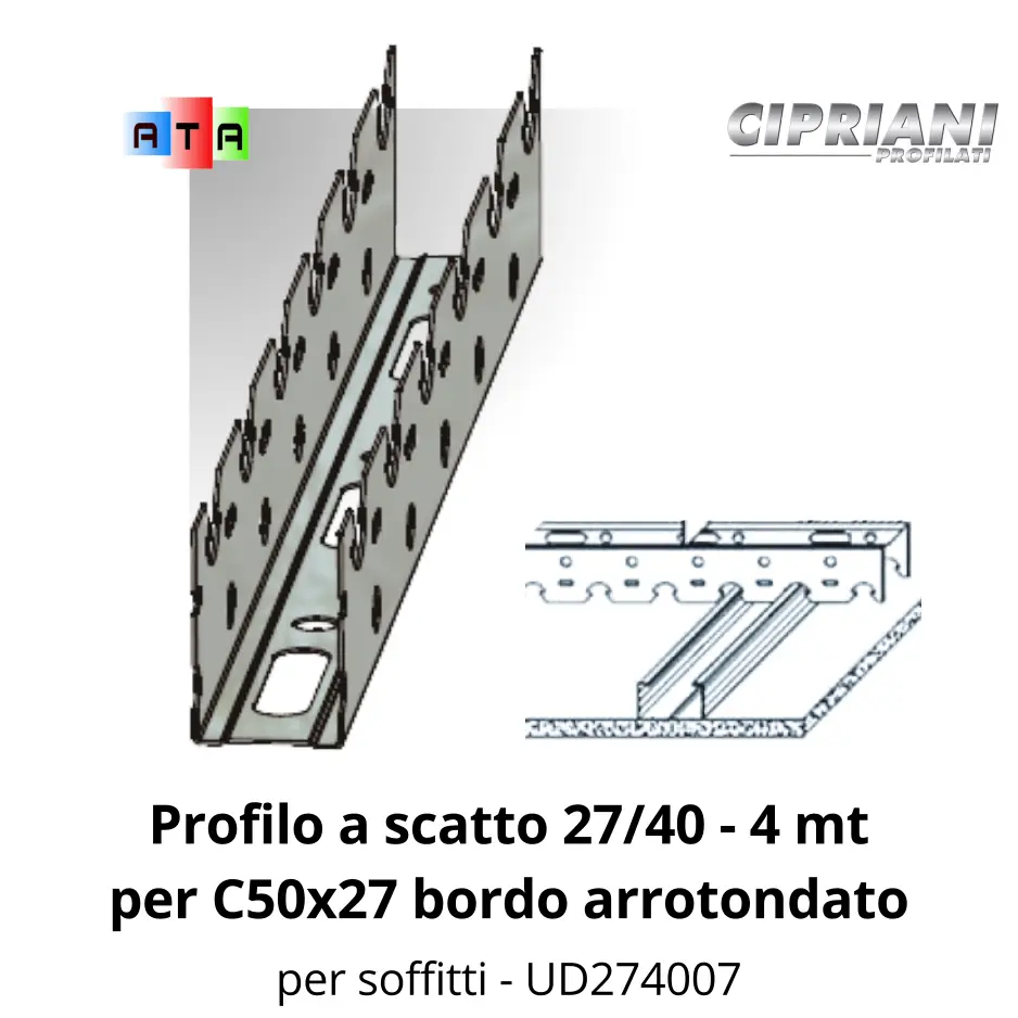 Cipriani Profilo a scatto 27/40 per C50x27 bordo arrotondatoper soffitti - UD274007 4 mt
