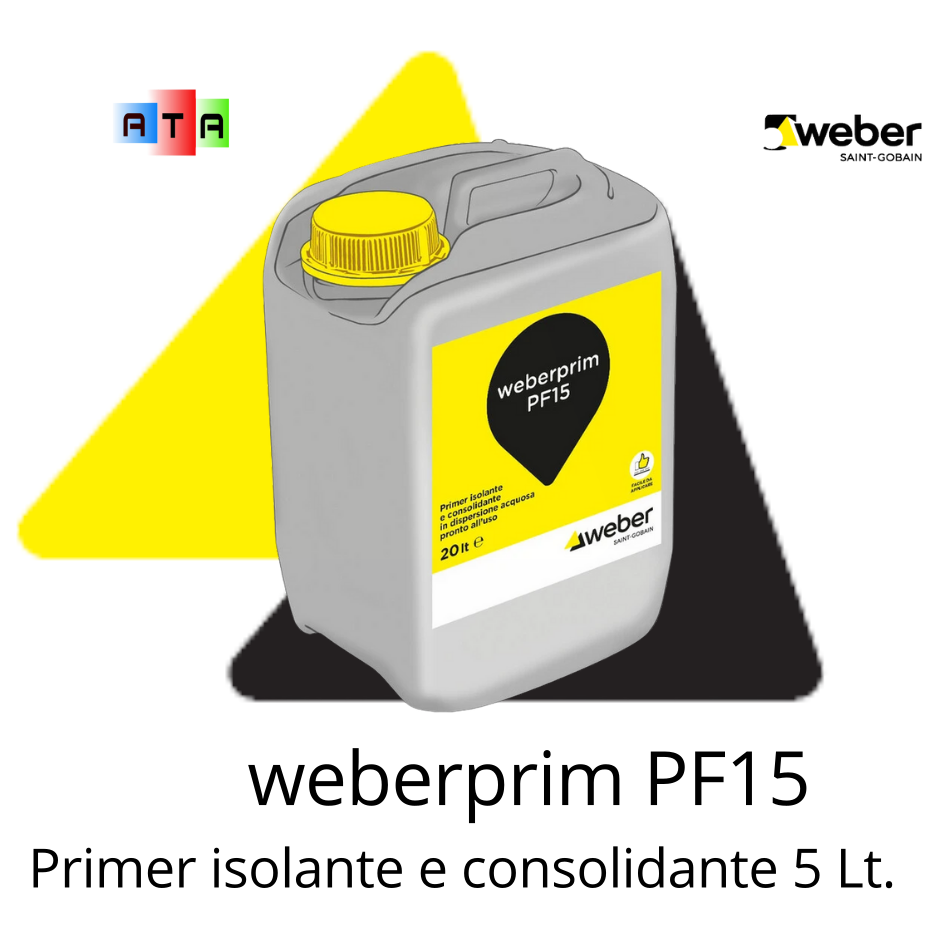 Weber Weberprim PF15 primer isolante e consolidante sempre in dispersione acquosa a forte penetrazione per isolamento di superfici in gesso e anidrite prima della posa di prodotti a base cementizia