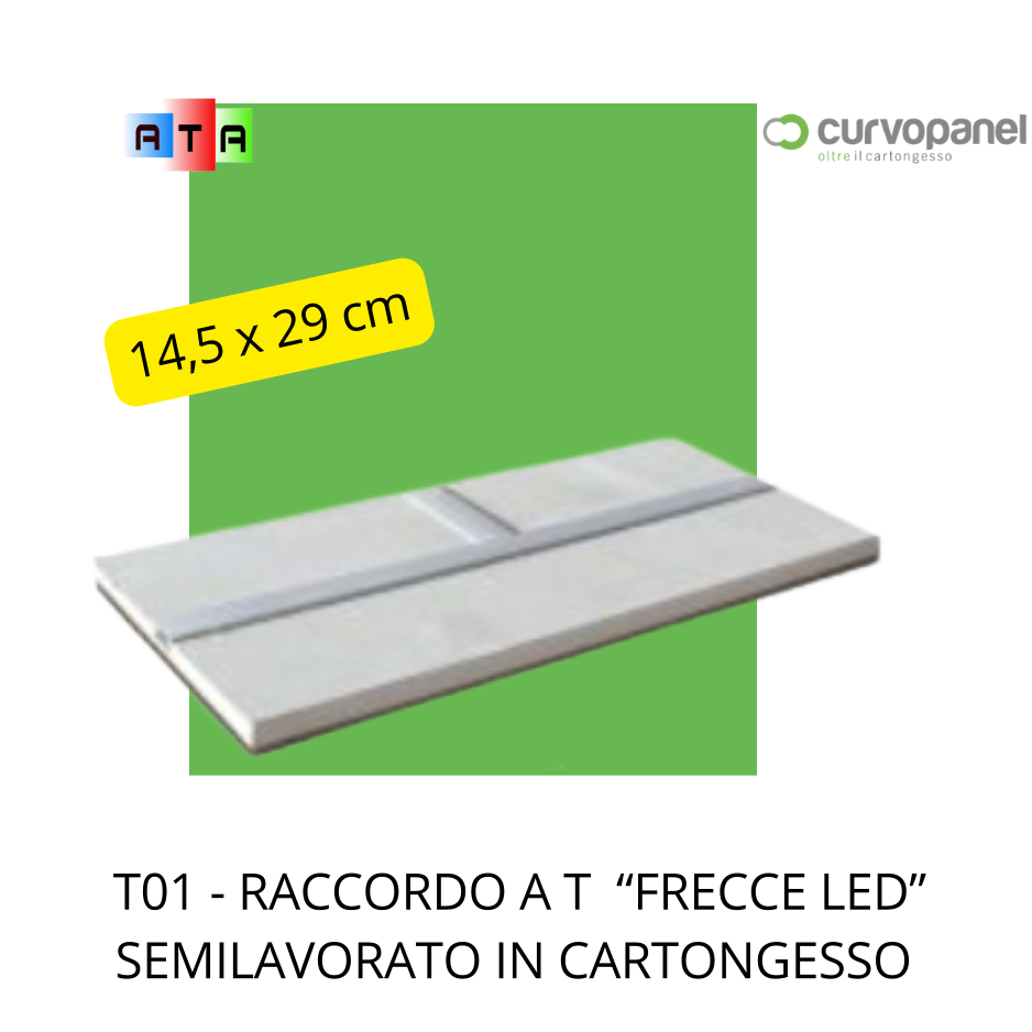 CURVOPANEL FRECCE LED RACCORDO A T 14,5X29 CM MANUFATTO IN CARTONGESSO COMPLETO DI DISSIPATORE IN ALLUMINIO