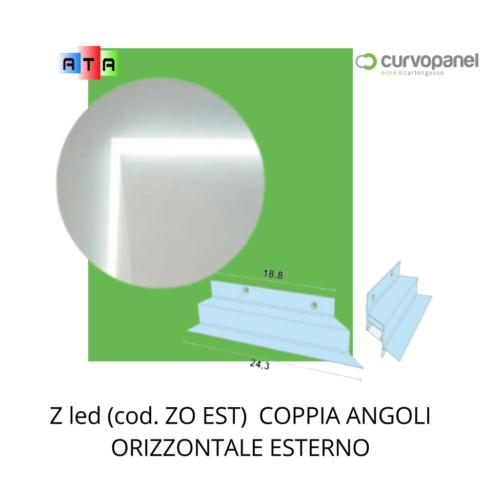 CURVOPANEL Z led (cod. ZO INT) COPPIA ANGOLI ORIZZONTALE ESTERNO