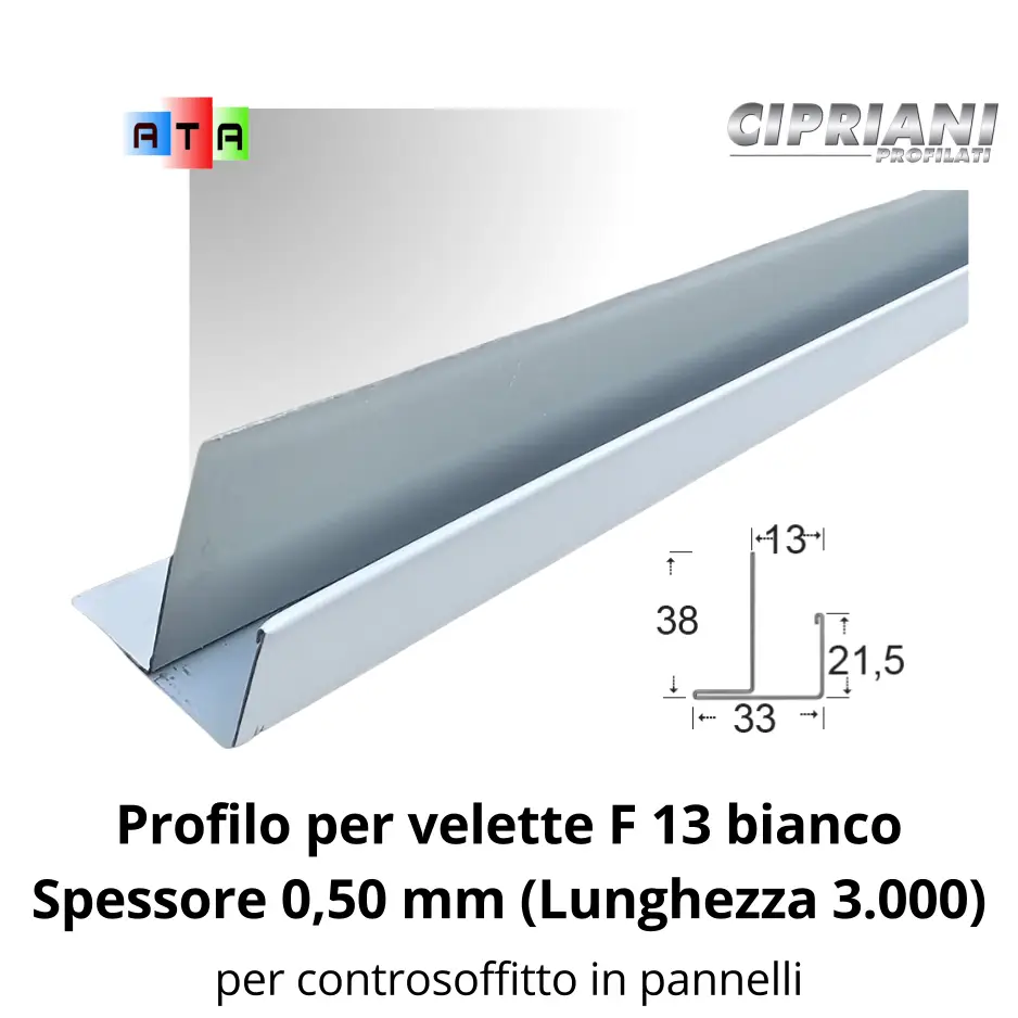 Cipriani profilo a F13 per vellette cartongesso spessore 12,5 mm