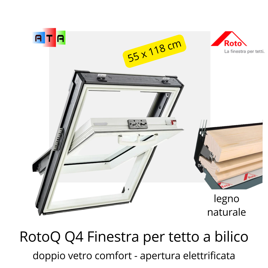 ROTO FRANK RotoQ Q4 Finestra per tetto a bilico legno naturale elettrificata 55 x 118 cm